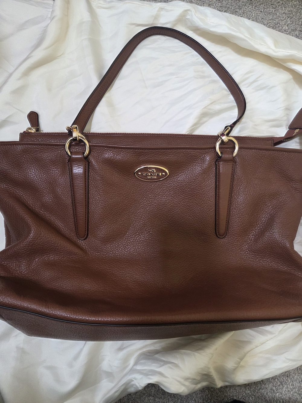 Coach Brown Pebbled Leather Tote with Gold Hardware